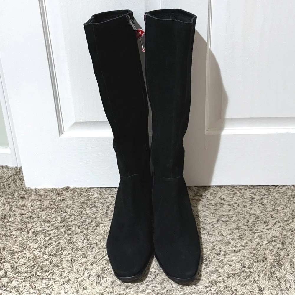Blondo McKenna Waterproof Black Suede Stretch Tall Block Heel Boots 11M MCKE61SD